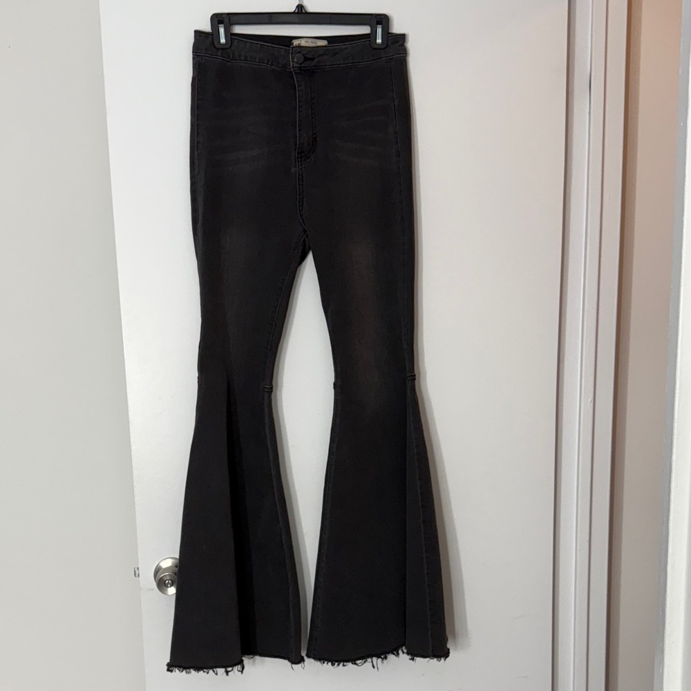 Free People Black Flare Wide Leg Jeans